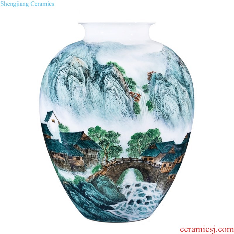 Jingdezhen ceramic imitation qing yongzheng color bucket ears flower vase porch decoration of Chinese style household furnishing articles