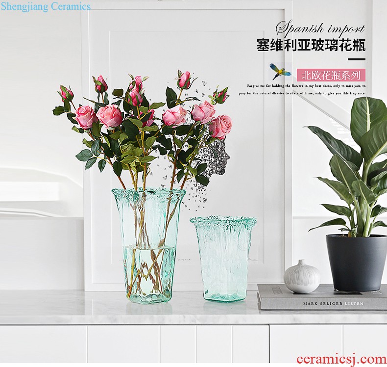 Ins the modern living room porch furnishing articles of jingdezhen ceramic vase creative hand dull gray green flowered