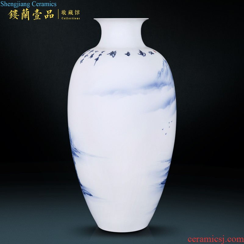 Jingdezhen ceramics archaize qianlong pea green glaze dragon ear long belly vase sitting room home decoration collection furnishing articles