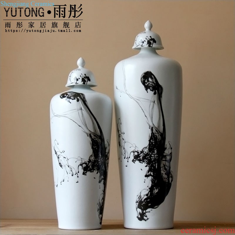 Jingdezhen ceramic furnishing articles hand-painted thick bamboo bird cover ceramic pot villa decoration floor vase