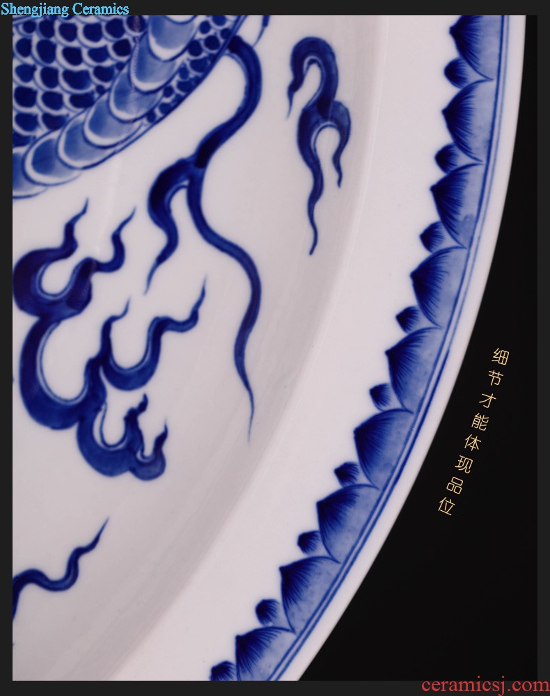 Jingdezhen ceramics hand-painted sit lotus flower decoration hanging dish plate Home sitting room porch decoration arts and crafts