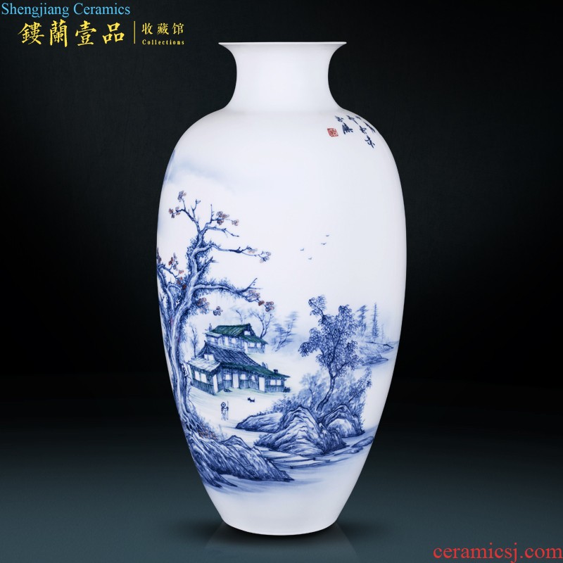 Jingdezhen ceramics archaize qianlong pea green glaze dragon ear long belly vase sitting room home decoration collection furnishing articles