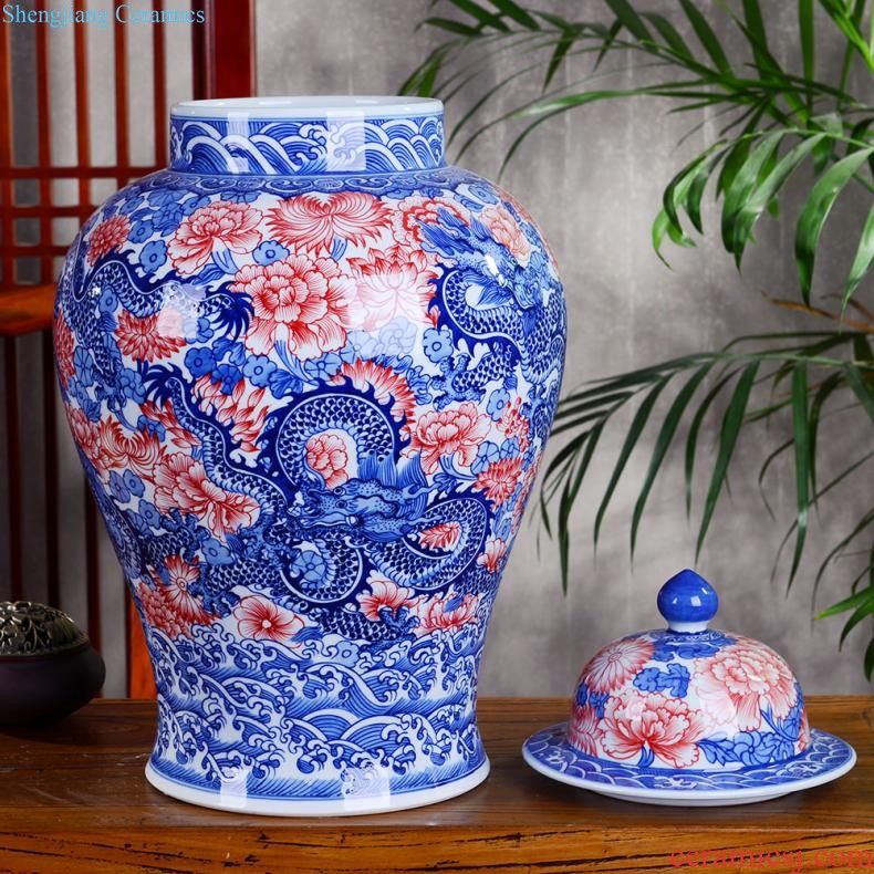 Jingdezhen ceramics vase hand-painted flower arranging furnishing articles of Chinese style living room TV cabinet decoration porcelain home decoration