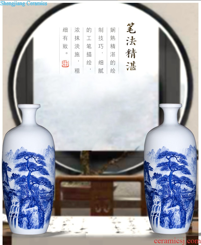 Jingdezhen blue and white porcelain manual hand-painted dried flowers sitting room place vase modern new Chinese style decoration decoration