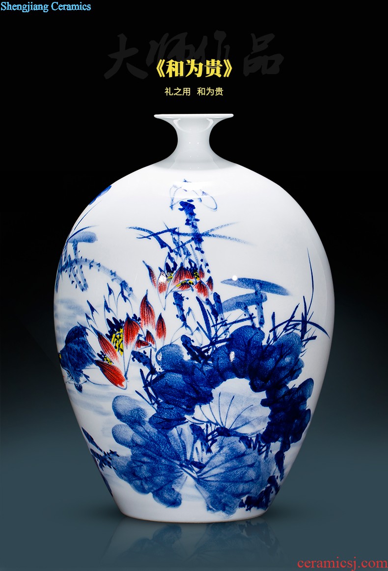 Jingdezhen ceramic hand-painted large blue and white porcelain vase Lin He spring sitting room adornment TV setting wall furnishing articles