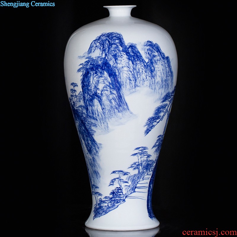 Jingdezhen blue and white porcelain manual hand-painted dried flowers sitting room place vase modern new Chinese style decoration decoration