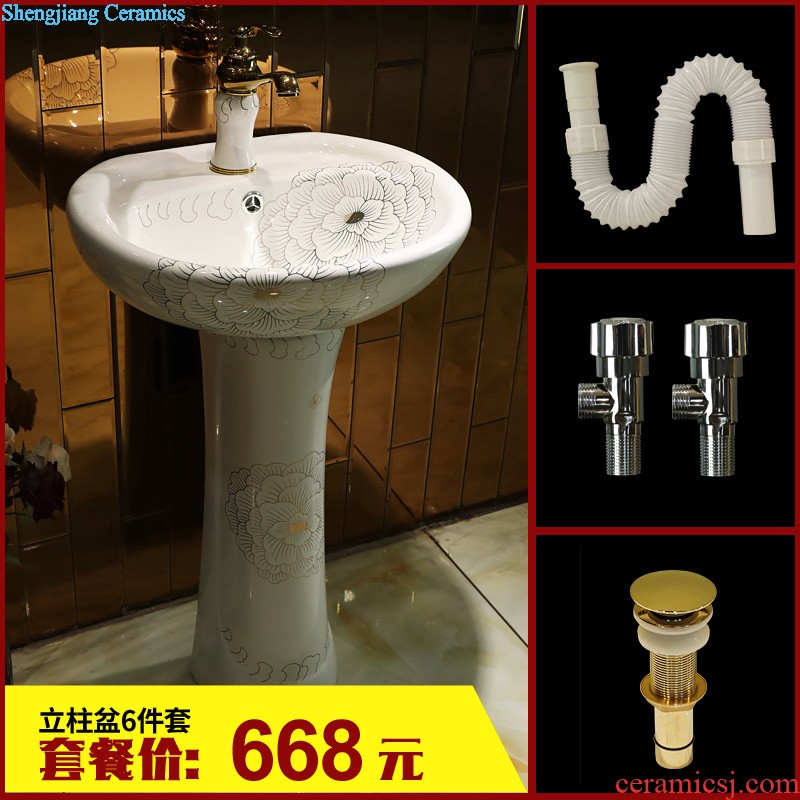 Gold cellnique art ceramic basin of pillar type column one balcony floor toilet lavabo wash basin