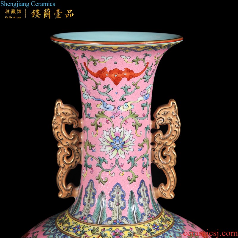 Jingdezhen imperial kiln chinaware imitation qing qianlong pastel yellow scramble for grain vase of flowers and plants living room collection furnishing articles