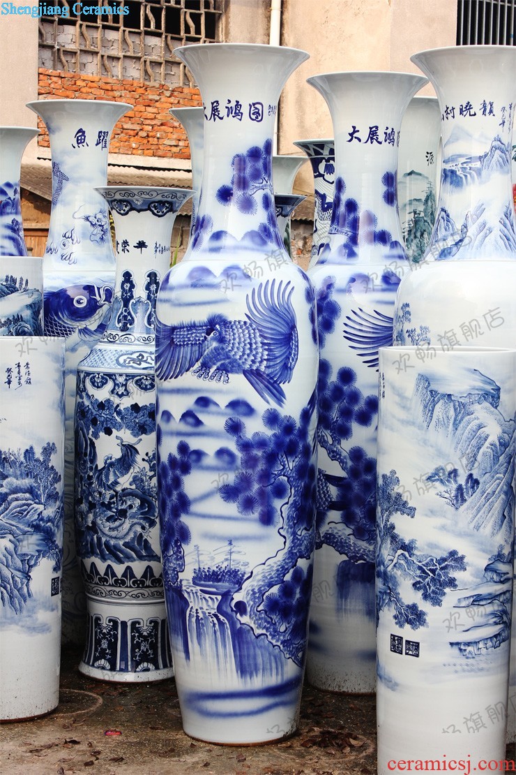 Jingdezhen ceramics manual hand-painted peony of large blue and white porcelain vase new Chinese style sitting room adornment is placed