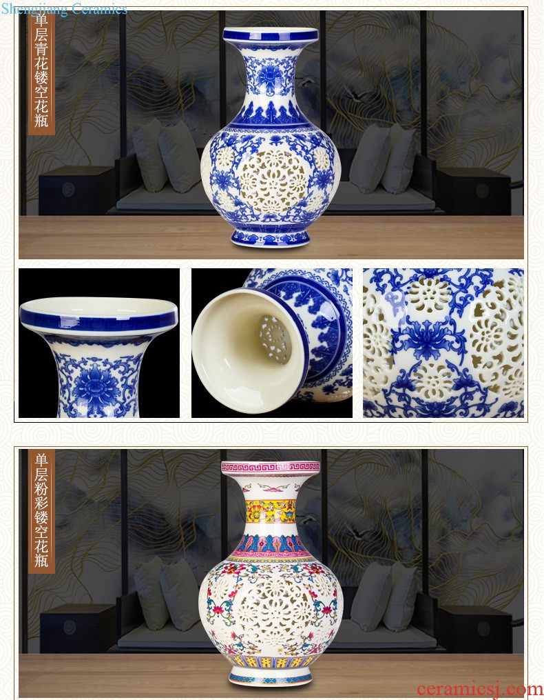 Jingdezhen ceramics famous master manual hand-painted knife clay powder enamel vase Chinese sitting room adornment is placed