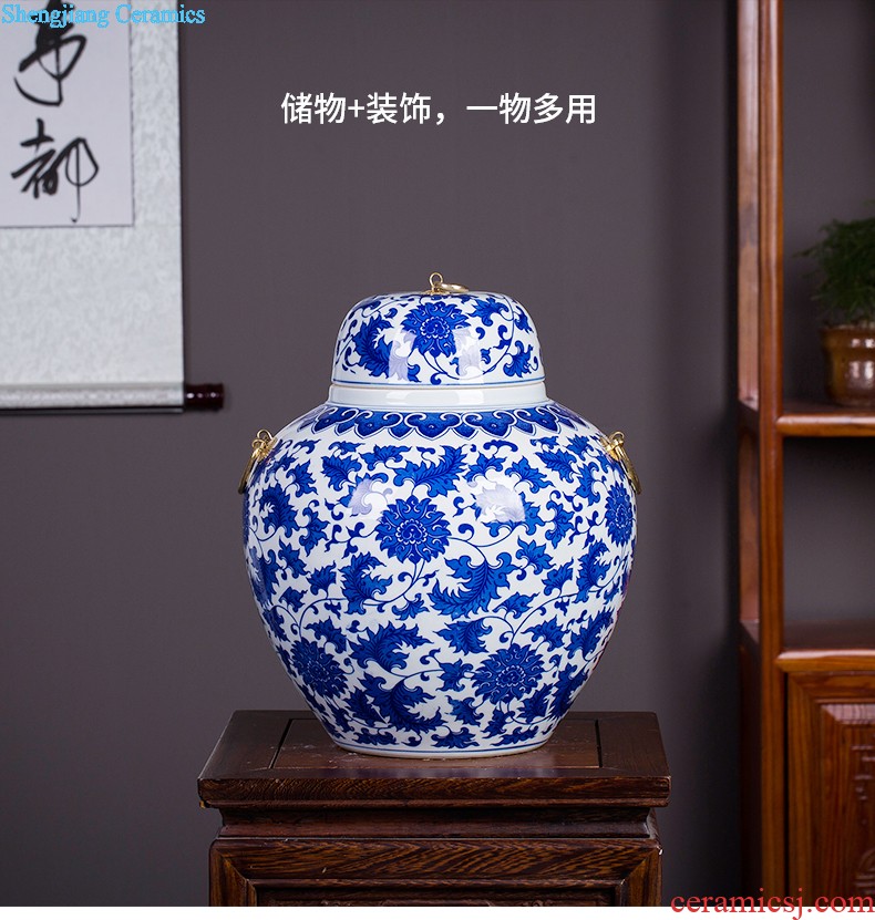 Jingdezhen ceramic hand-painted tank sitting room place the calligraphy and painting cylinder large fish bowl goldfish bowl lotus flower pot FCG