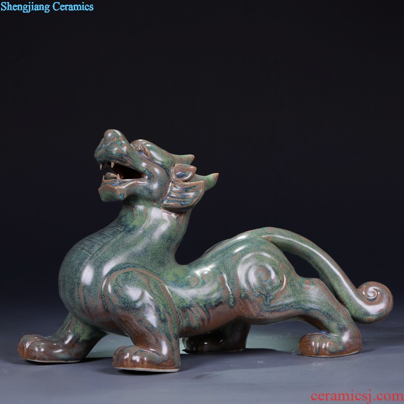 Jingdezhen ceramics glaze of bronze sculpture porcelain the mythical wild animal unicorn town house furnishing articles of Chinese style household craft ornaments