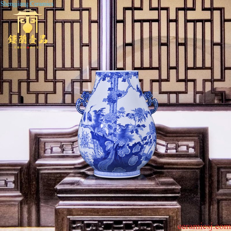 Jingdezhen ceramics imitation qing qianlong powder blue hedgehog ears vase sitting room adornment of Chinese style household furnishing articles