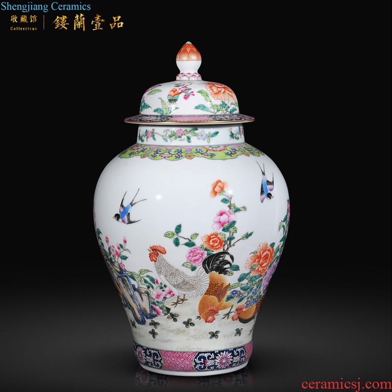 Jingdezhen ceramics imitation qing qianlong emperor kiln green pastel flowers around branches volume bottle mouth sitting room collection furnishing articles