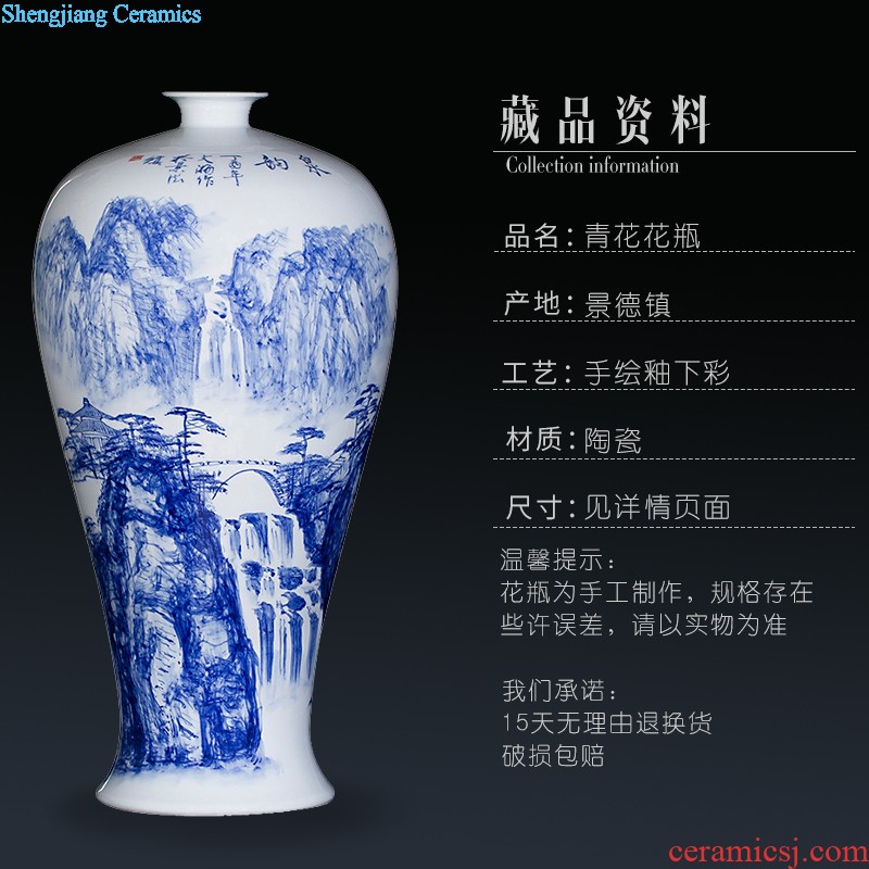 Jingdezhen blue and white porcelain manual hand-painted dried flowers sitting room place vase modern new Chinese style decoration decoration