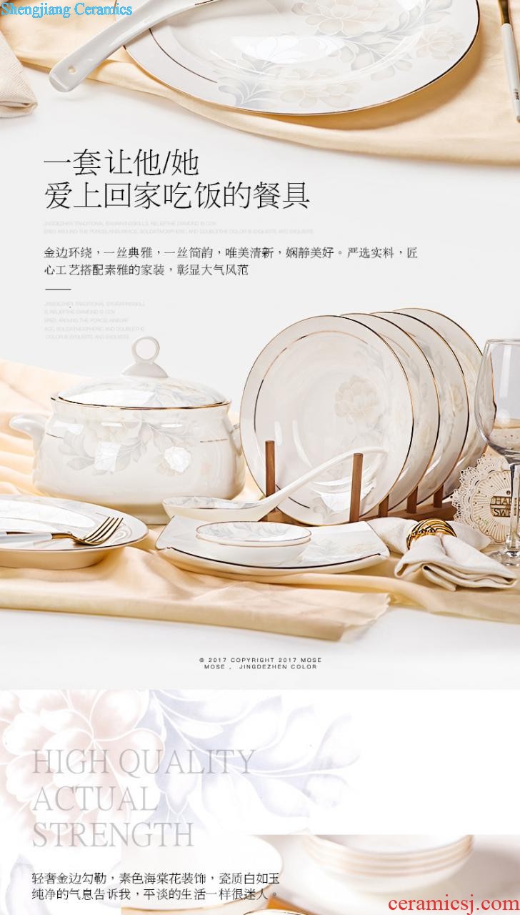 inky Blue and white porcelain tableware suit Chinese dishes Jingdezhen ceramic dishes suit Xin jade 3.0