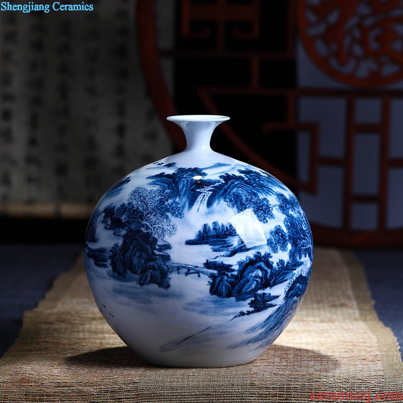 Jingdezhen ceramics Dong-ming li hand-painted pastel landscape vase New Chinese style household handicraft furnishing articles sitting room