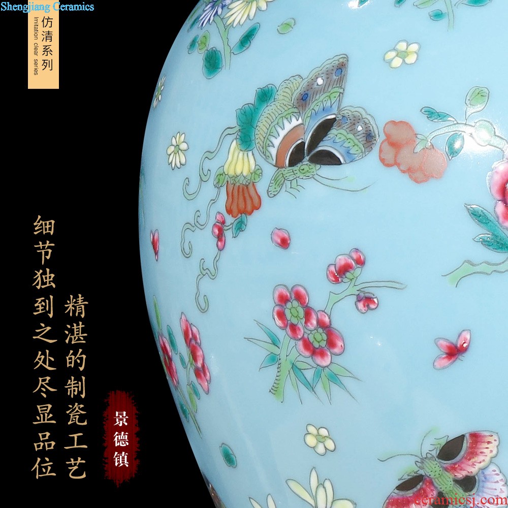 Jingdezhen ceramics imitation qing qianlong pastel LuHe spring vase with Chinese style household adornment penjing collection