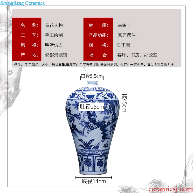 Jingdezhen blue and white porcelain vase antique hand-painted ceramics bound branch lotus new Chinese style household rich ancient frame is placed in the living room