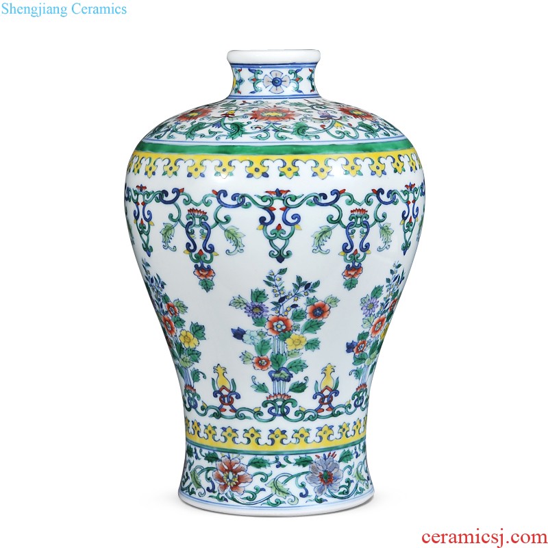 Jingdezhen imperial kiln chinaware imitation qing emperor kangxi colorful lotus heron grain PND tail-on statue of Chinese style living room decorative furnishing articles