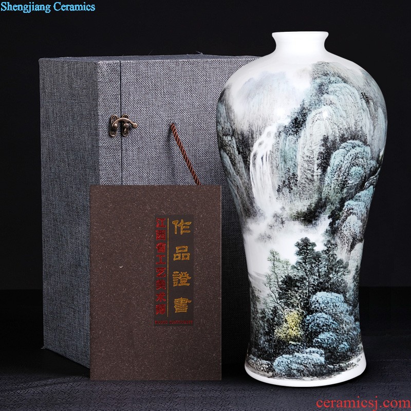 Jingdezhen ceramics vase pastel manual pick flowers flowers and birds Modern Chinese style household handicraft furnishing articles in the living room