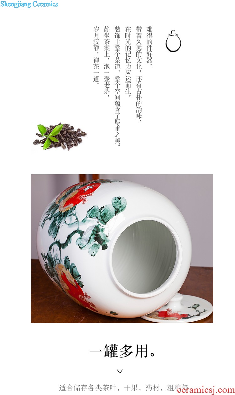Jingdezhen ceramic famille rose pu 'er tea box seal pot of tea warehouse Chinese style home furnishing articles household storage tank is large