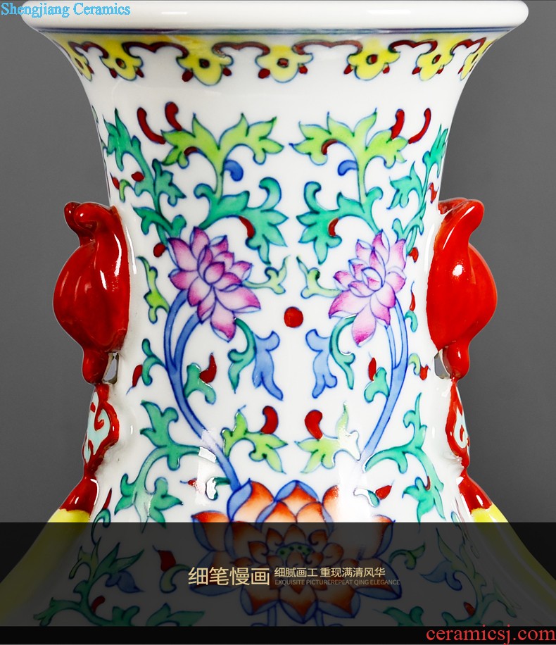 Archaize of jingdezhen ceramic famille rose by hand-painted pot-bellied vase sitting room porch decoration of Chinese style household furnishing articles