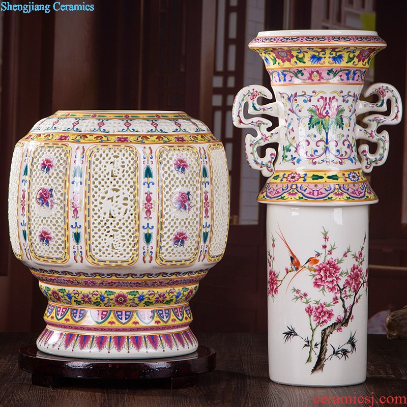 Jingdezhen ceramics festival 379 Chinese red the lad landing big vase decoration porcelain porcelain furnishing articles