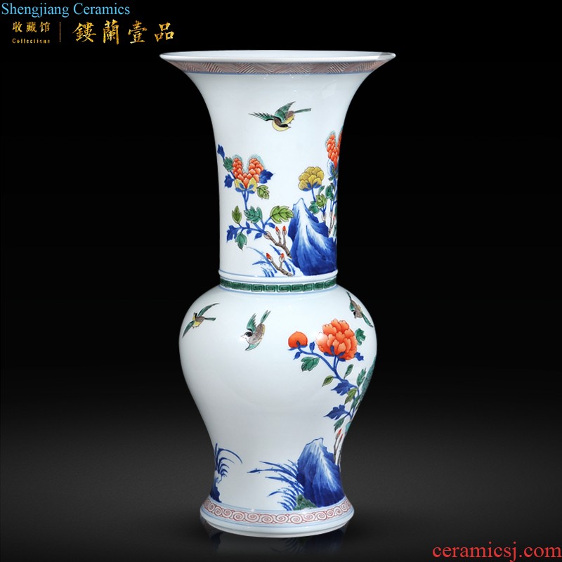 Jingdezhen imperial kiln chinaware archaize pastel yellow to blue and white fold branch flowers and mei bottles of sitting room adornment collection furnishing articles