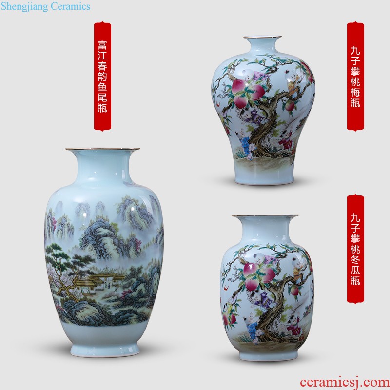 Jingdezhen ceramic furnishing articles hand-painted under the ground of blue and white porcelain vase porcelain glaze color longteng design home decoration