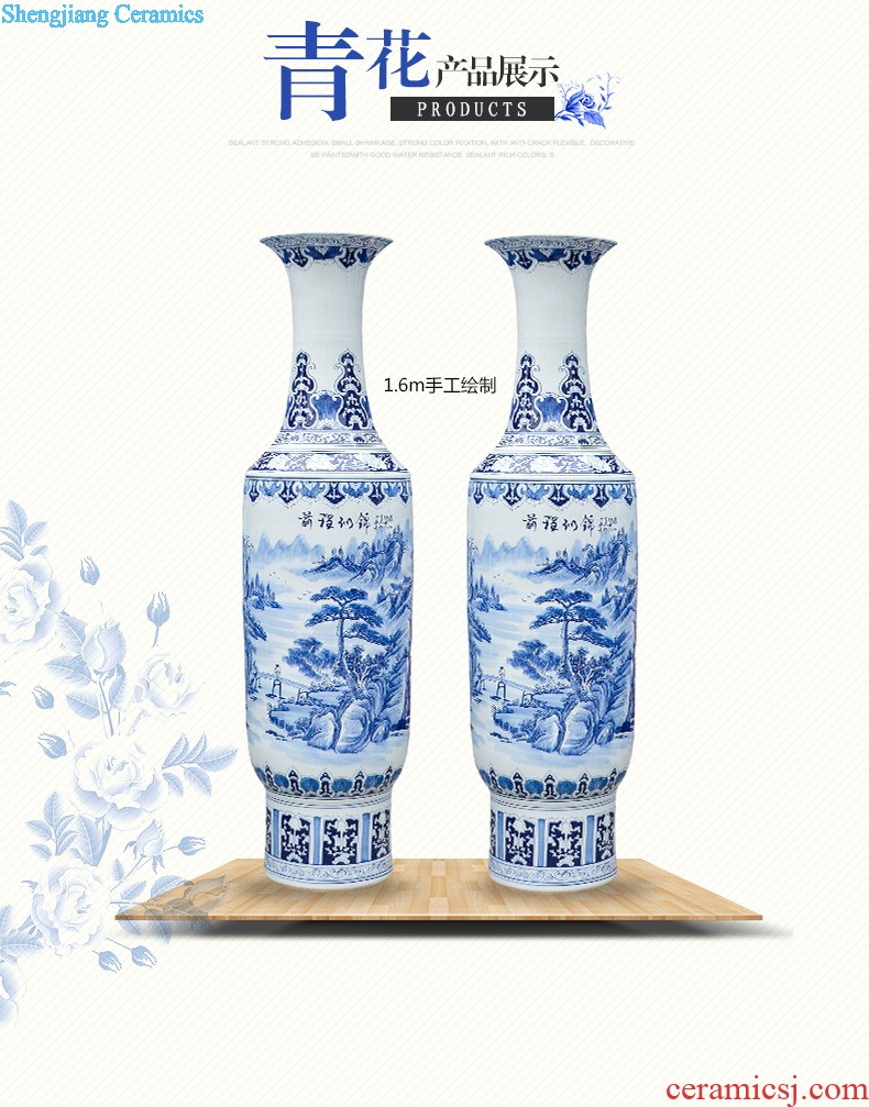 Jingdezhen ceramic floor big vase hand-painted antique imitation Ming blue and white porcelain sitting room porch place large ornament