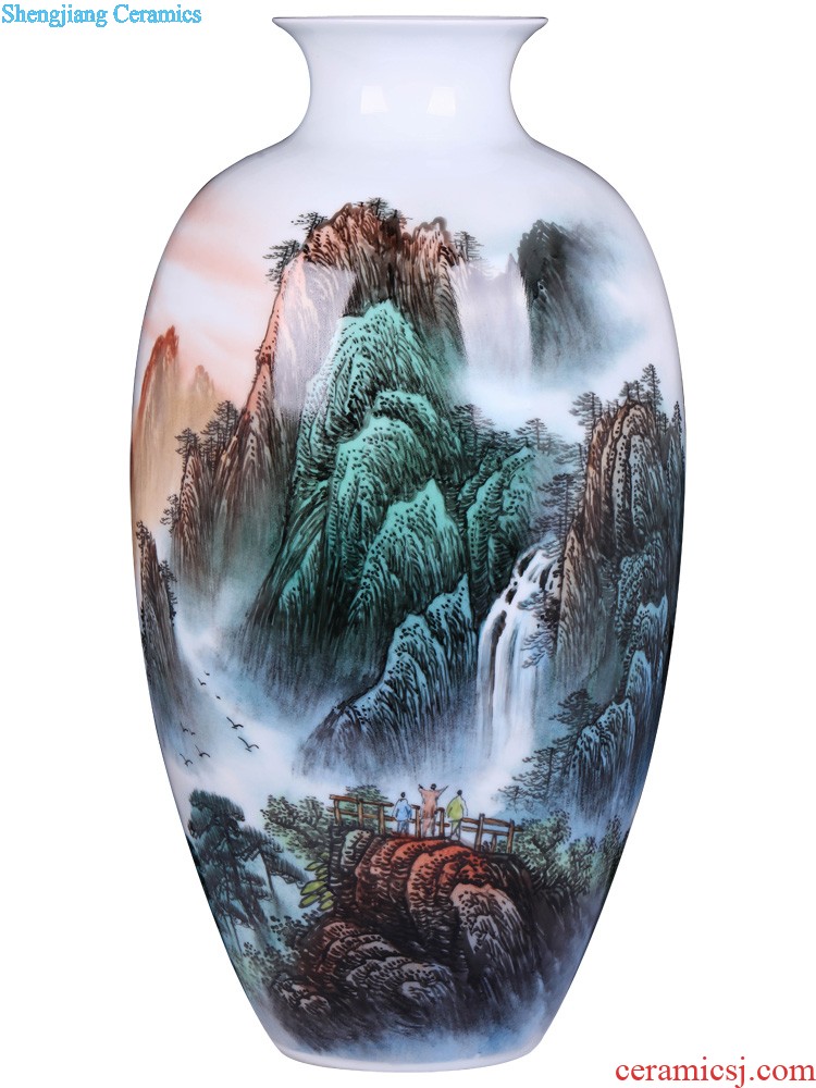 Jingdezhen ceramics hand-painted landscape decoration of Chinese style household porch restaurant background wall mural decoration hangs a picture