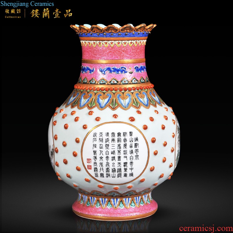 Jingdezhen imperial kiln chinaware imitation qing yongzheng pastel flower pattern six-party flower vase with Buddha sitting room home decoration furnishing articles