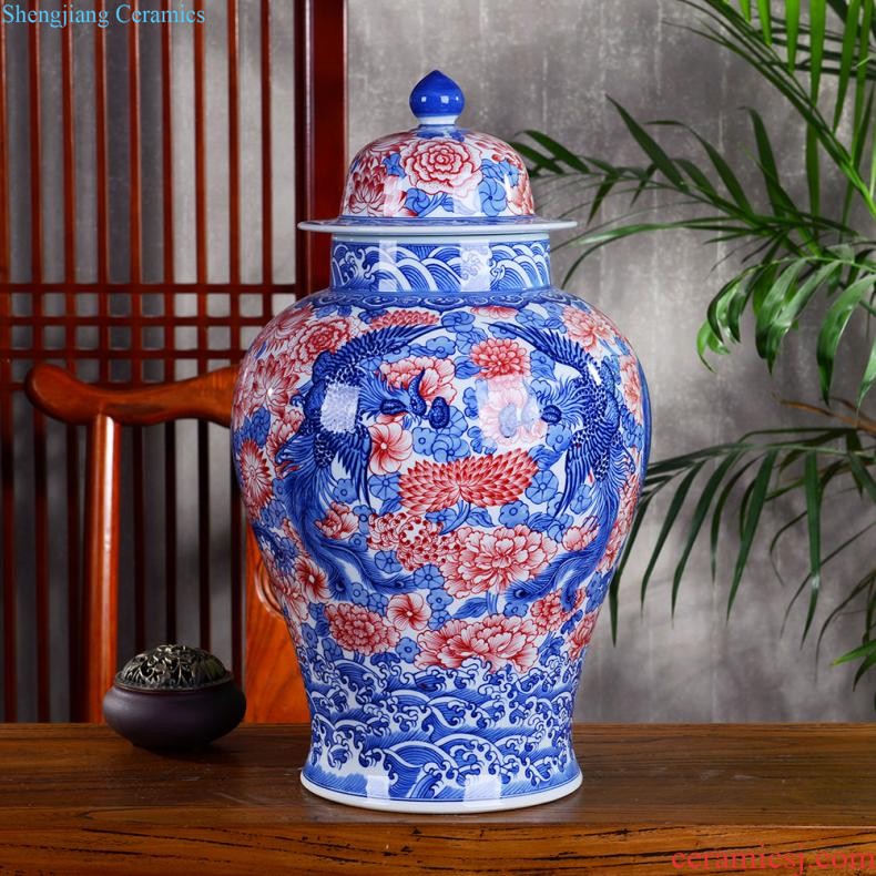 Jingdezhen ceramics vase hand-painted flower arranging furnishing articles of Chinese style living room TV cabinet decoration porcelain home decoration