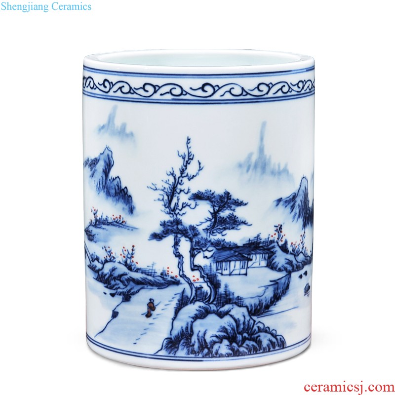 Jingdezhen ceramics Antique hand-painted porcelain brush pot study writing brush washer four treasures of the study The sitting room adornment is placed