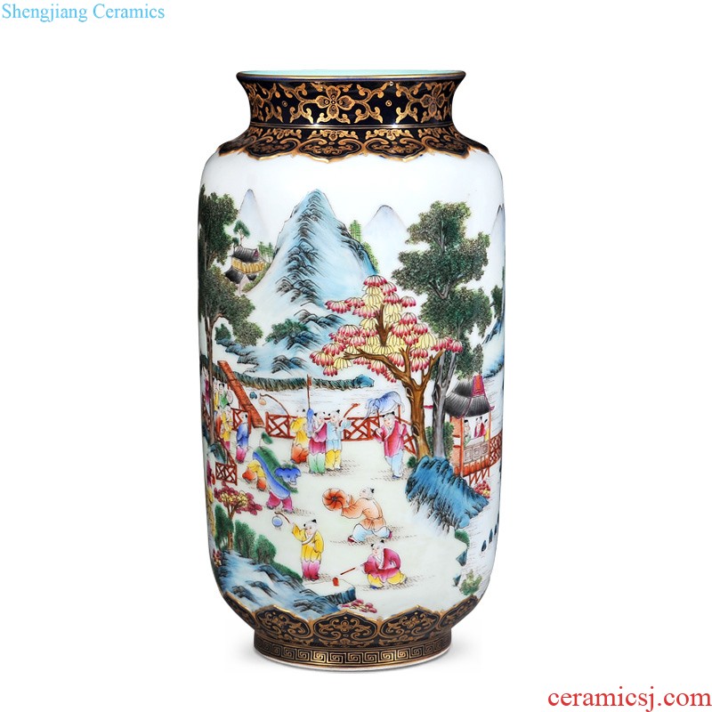 Jingdezhen ceramic imitation yongzheng emperor kiln general grilled to pastel yellow flower medallion flower-and-bird grain tank sitting room adornment is placed