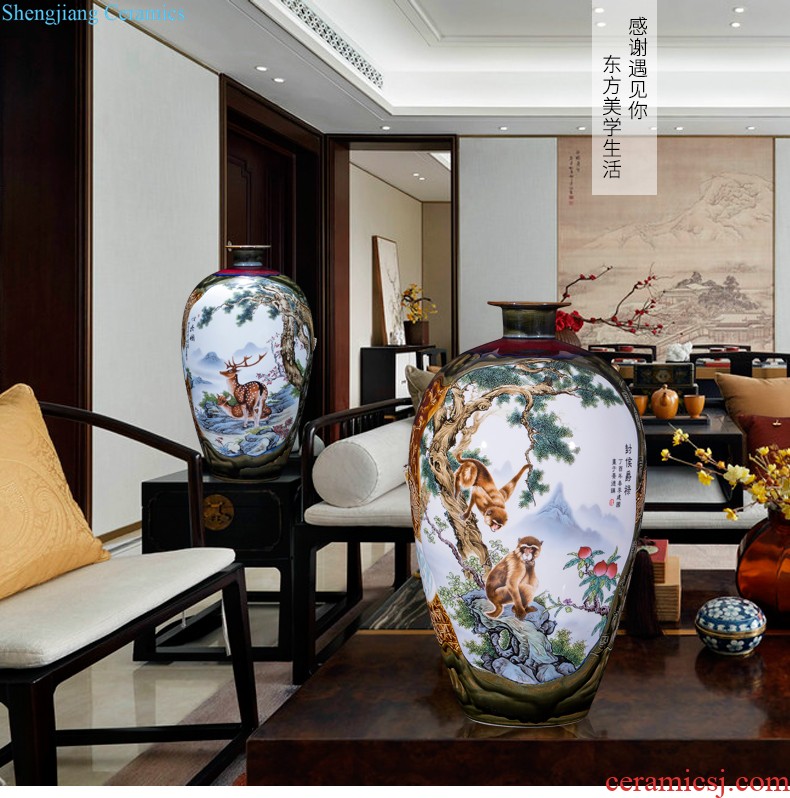 Jingdezhen ceramic manual hand-painted guest-greeting pine of large blue and white porcelain vase archaize sitting room hotel decoration furnishing articles