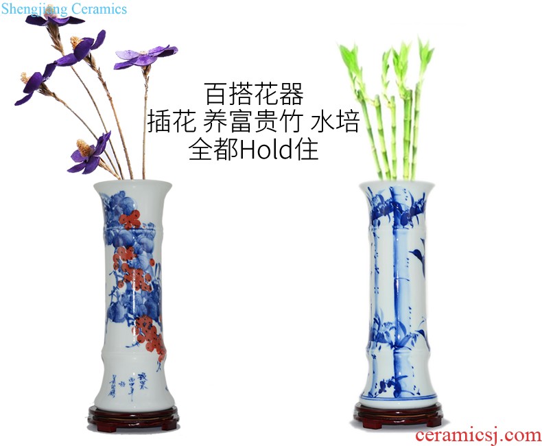 Jingdezhen ceramic blue and white porcelain vase furnishing articles sitting room of Chinese style restoring ancient ways is the dried flower arrangement home home decoration