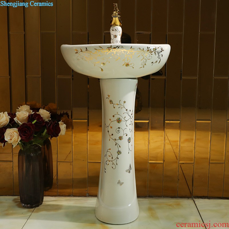 Gold cellnique ceramics column basin floor balcony Europe type lavatory basin creative one-piece column basin basin