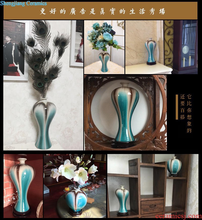 Jingdezhen ceramics vase furnishing articles powder blue glaze sweet grain ears and design the sitting room of Chinese style household ornaments