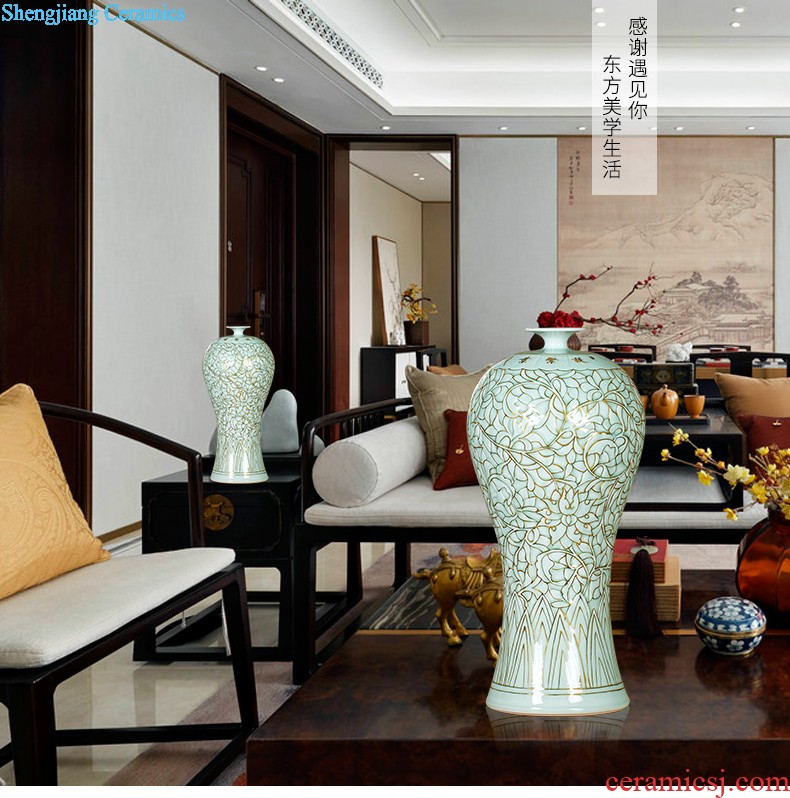 Jingdezhen ceramics hand-painted painting and calligraphy scrolls cylinder barrel large sitting room ground of blue and white porcelain vase calligraphy and painting to receive barrels