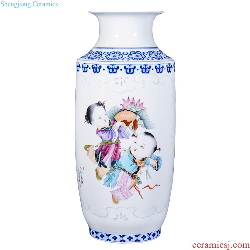 Jingdezhen ceramic hand-painted flower arranging thin body new Chinese style household vase sitting room porch decoration wedding gift furnishing articles