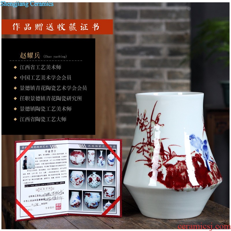 Jingdezhen 50 kg ceramics with cover storage tank barrel moistureproof insect-resistant large Chinese style living room kitchen hand draw lotus