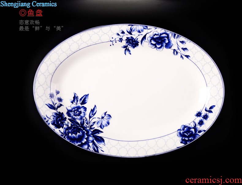 inky Jingdezhen ceramic tableware dishes suit 56 of the head of household bone bowls dish bowl chopsticks Chinese style