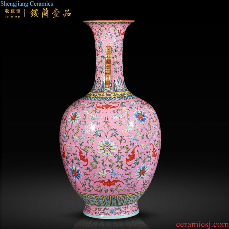 Jingdezhen imperial kiln chinaware imitation qing qianlong pastel yellow scramble for grain vase of flowers and plants living room collection furnishing articles