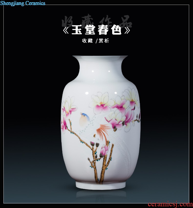 Jingdezhen ceramics China red pomegranate bottle vase hand-painted landscape painting large living room office furnishing articles ornament