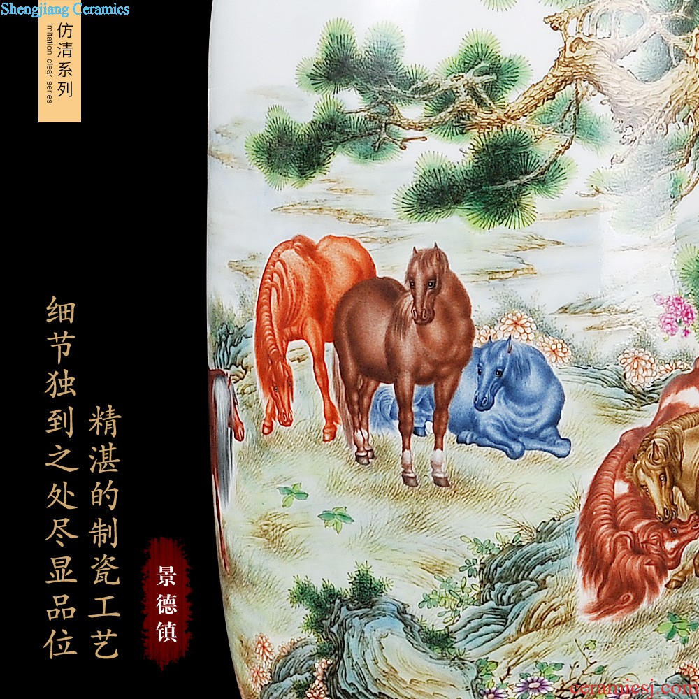 Jingdezhen ceramics furnishing articles imitation qing qianlong heavy pastel medallion the eight immortals ears vase sitting room adornment