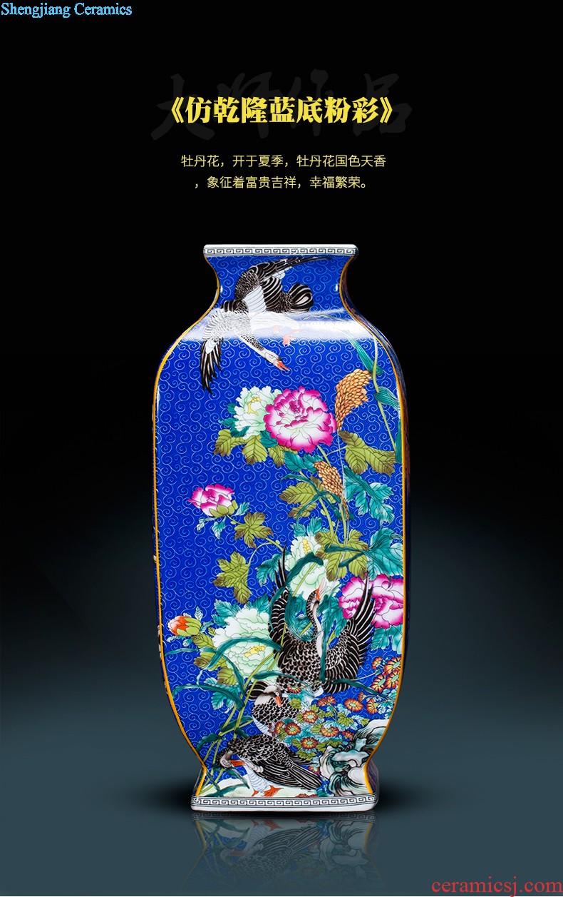 Jingdezhen ceramics powder enamel handpainted big vase landed large sitting room the hotel Chinese style adornment is placed at the door