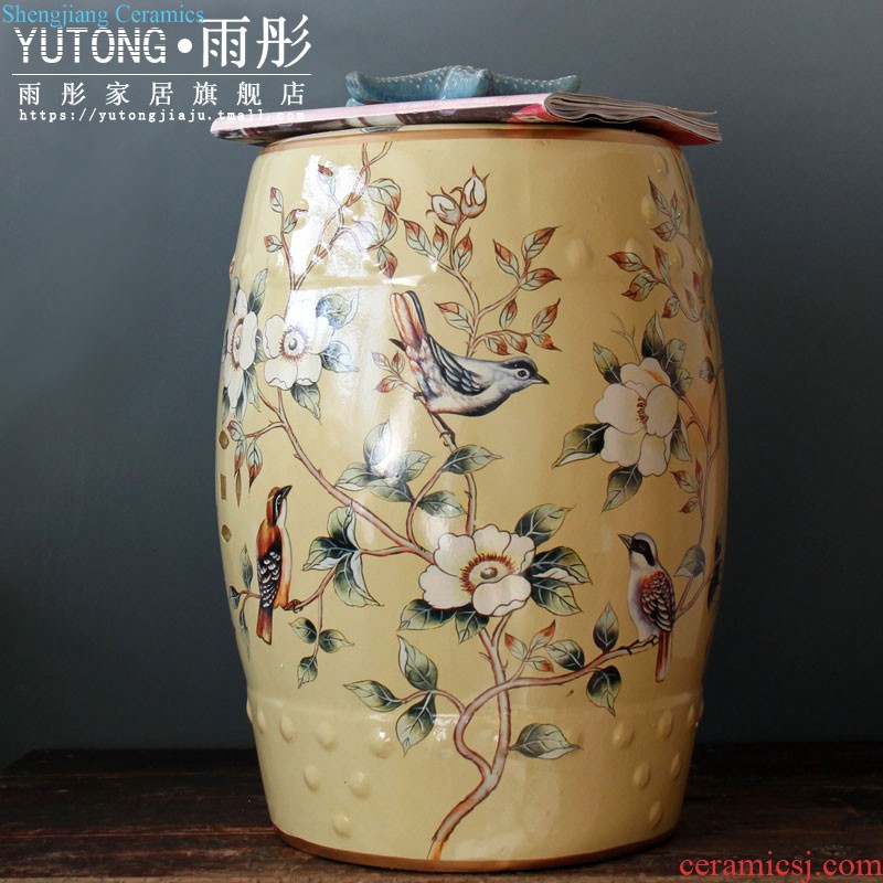 New Chinese style European rural jingdezhen temperature hand-painted ceramic stool drum stool dressing change stool drum pier ruffles few shoe