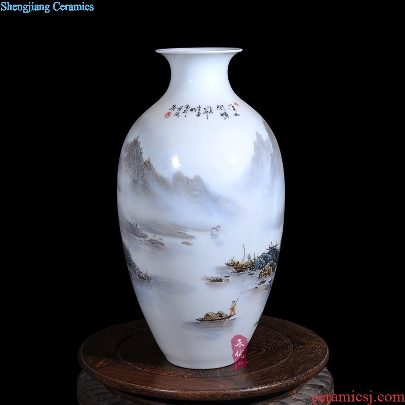 Jingdezhen hand-painted pottery and porcelain vases, flower arrangement, lucky strike home decoration New Chinese style living room furnishing articles